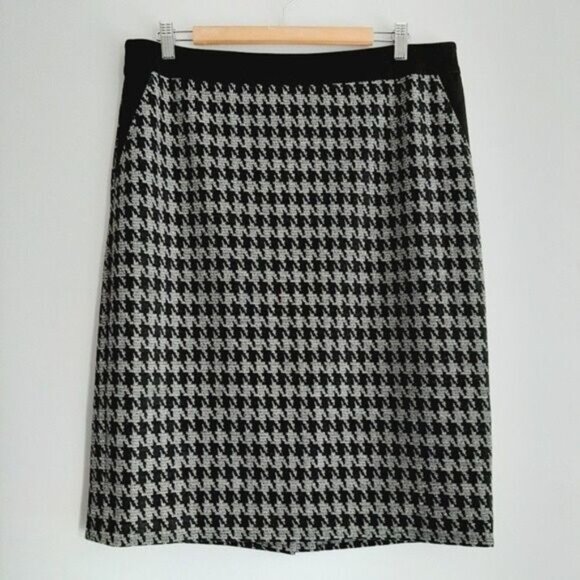 LAURA / Soft Mini Pencil Skirt Classic Houndstooth Pattern Sz 14 - Picture 2 of 8